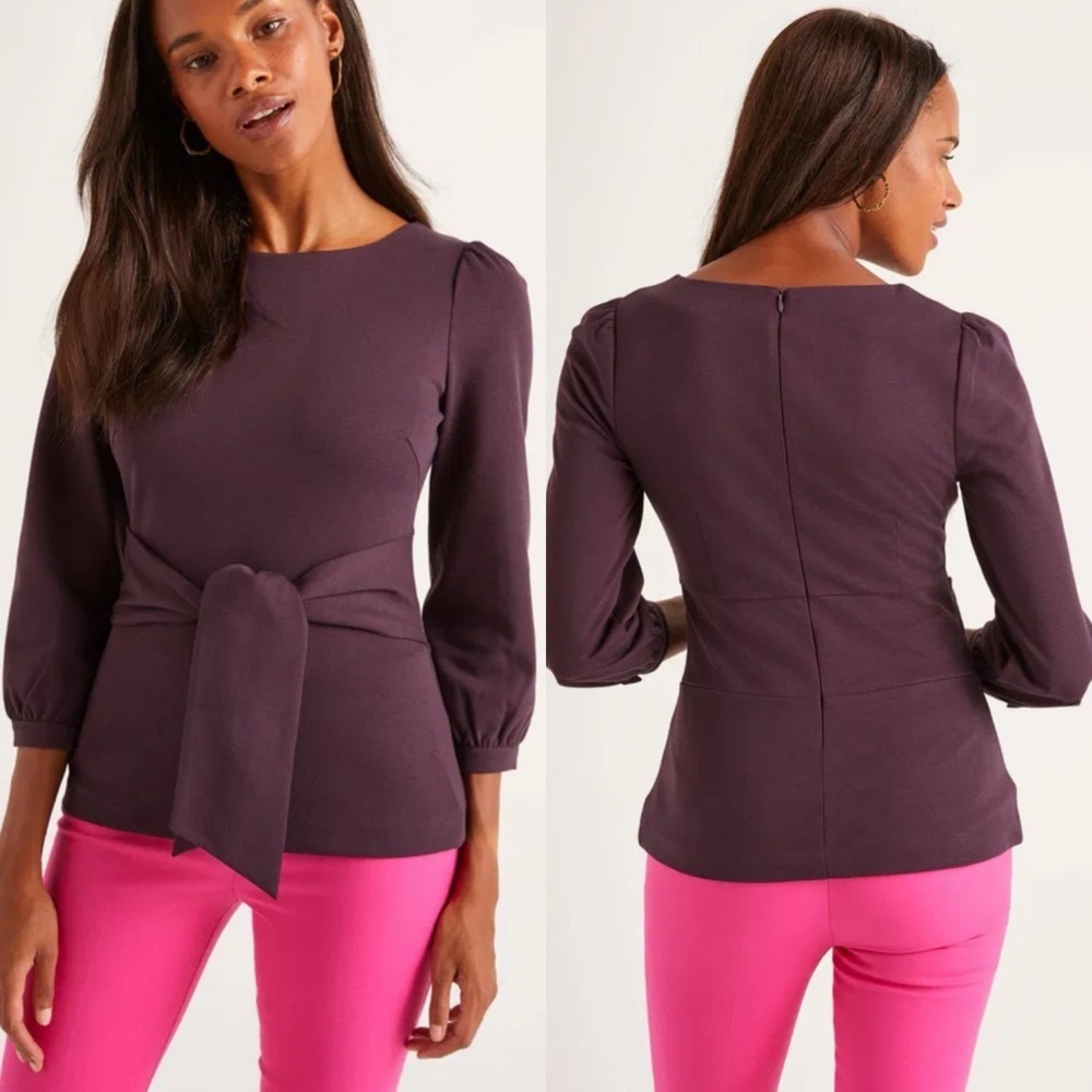 Boden Josephine Boatneck 3/4 Sleeve Ponte Top, Eggplant Purple, Size 4R